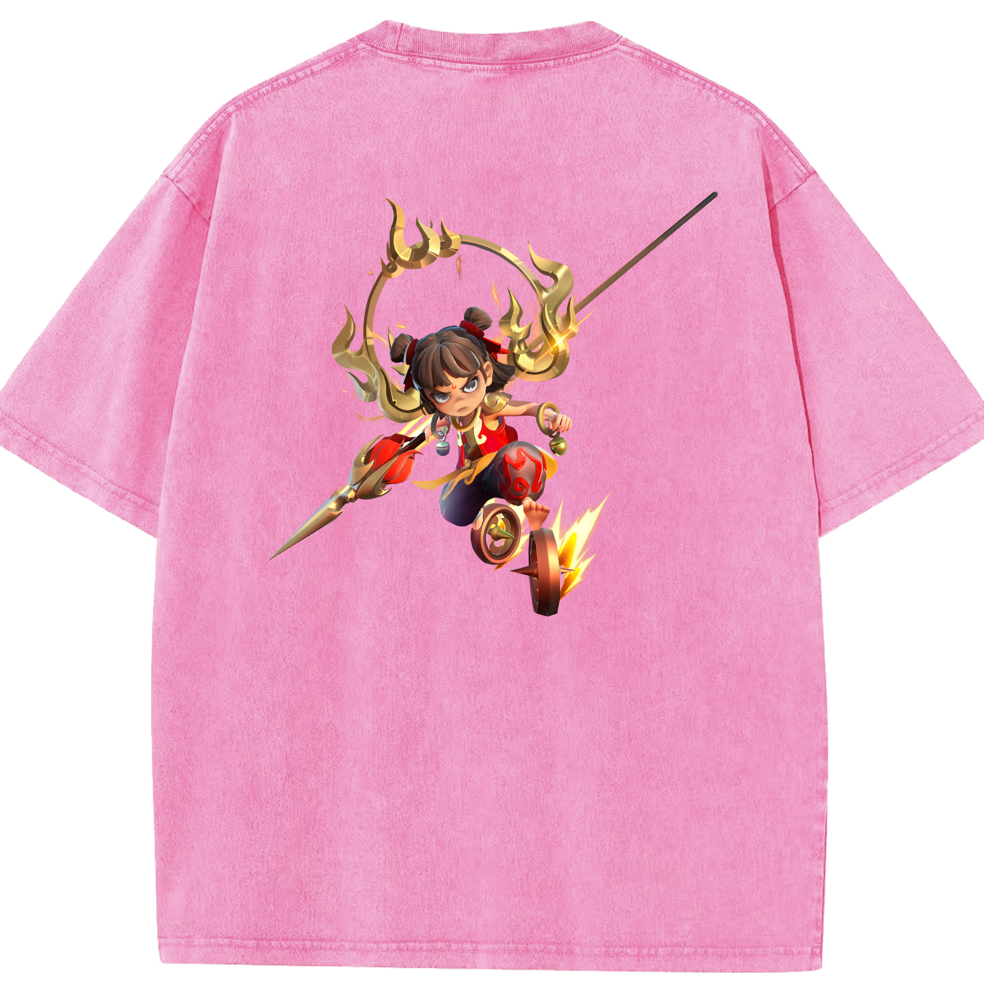 （画像用） Ne Zha 2 ナタ 魔童の大暴れ 綿100% ヴィンテージ風 半袖Tシャツ（背面プリント）